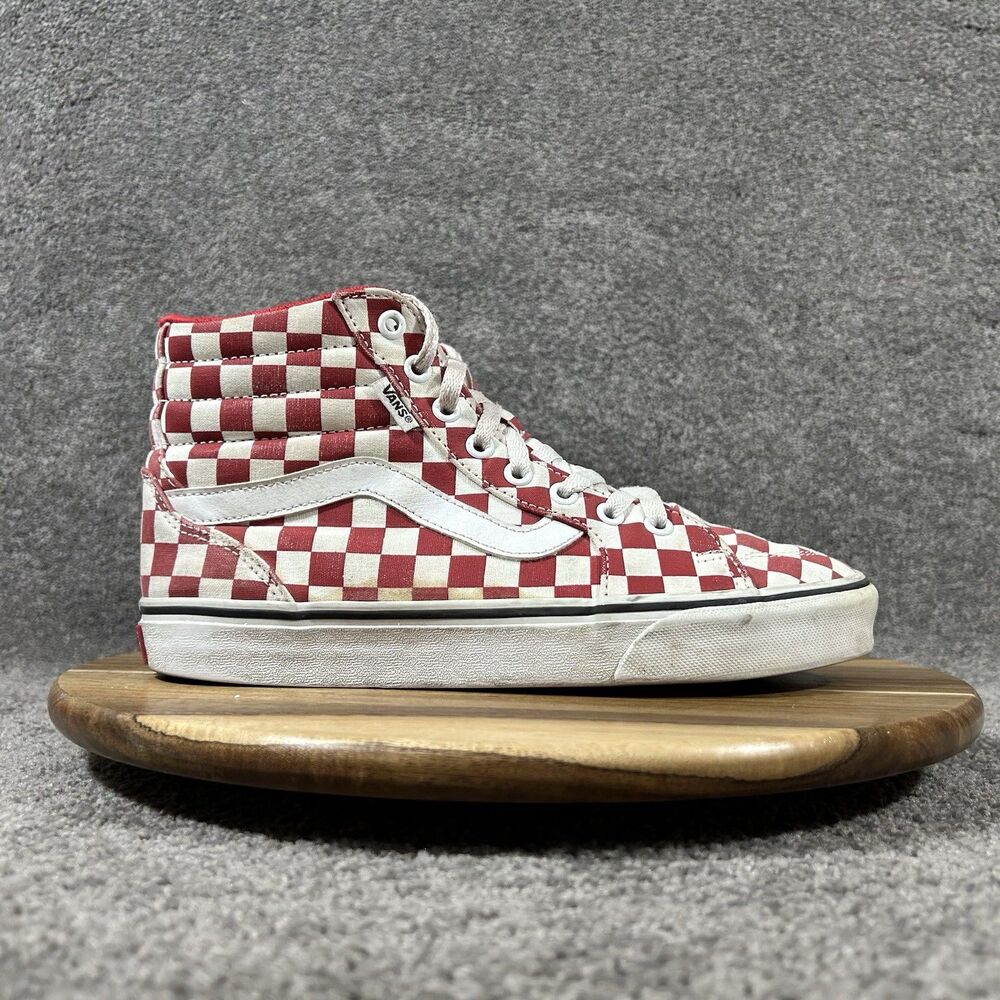 VANS Sk8-Hi Womens Sz 8.5 Red White Checkered Athletic Skate High Top Shoes Used